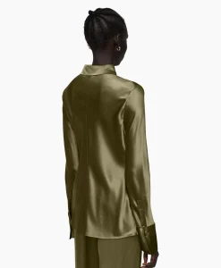 Joseph Blouse Brunel Silk Satin Olijf