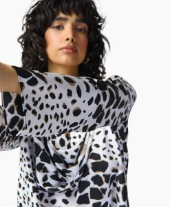 Joseph Ribkoff Blouse Lange Mouw Print Wikkel Zwart Dessin