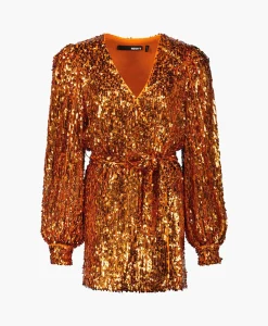 Rotate Mini Jurk Sequins Belted Oranje