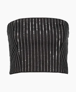 Rotate Top Sequin Twill Crop Zwart