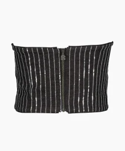 Rotate Top Sequin Twill Crop Zwart