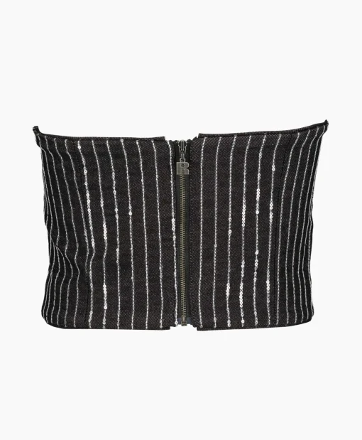 Rotate Top Sequin Twill Crop Zwart