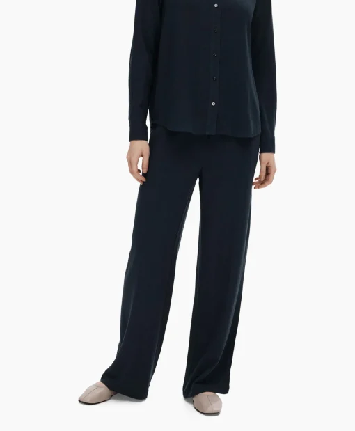 Selected Femme Broek Viva-Gulia Mw Long Linen Pant No Donker Blauw