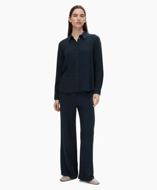 Selected Femme Broek Viva-Gulia Mw Long Linen Pant No Donker Blauw