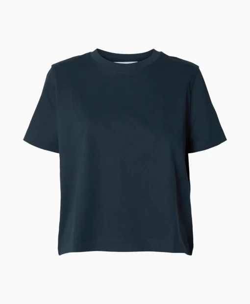 Selected Femme Selected Femme T-Shirt Essential Ssboxy Tee Noos Donker Blauw