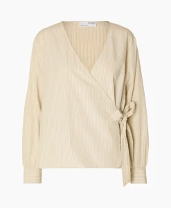 Selected Femme Top Millie Ls Striped Wrap B Goud