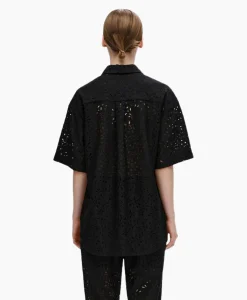 Selected Femme T-Shirt Karola 2/4 Oversize Lace Shirt B Zwart