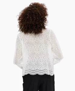 Selected Femme T-Shirt Korte Mouw Tatiana L/S Embr Shirt Noos Wit