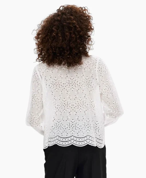 Selected Femme T-Shirt Korte Mouw Tatiana L/S Embr Shirt Noos Wit