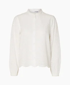 Selected Femme T-Shirt Korte Mouw Tatiana L/S Embr Shirt Noos Wit