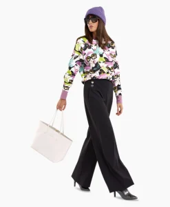 Studio Anneloes Broek Jessy Bonded Button Trousers Zwart Dessin