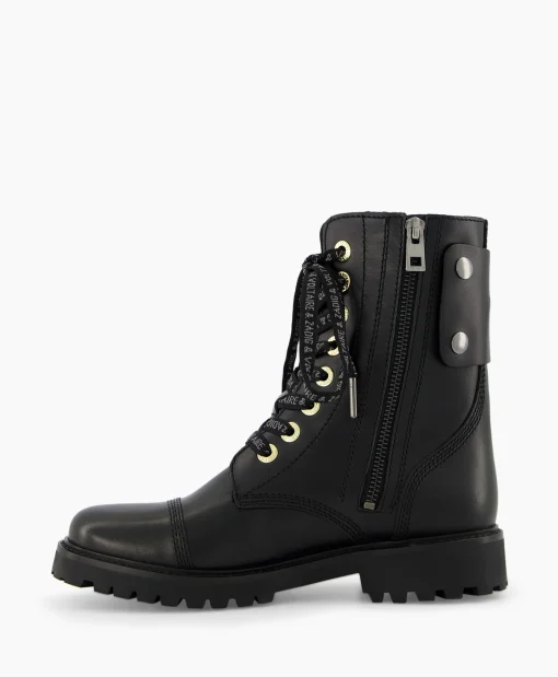 Zadig & Voltaire Enkellaars Joe Smooth Cowskin + Side Prin Zwart