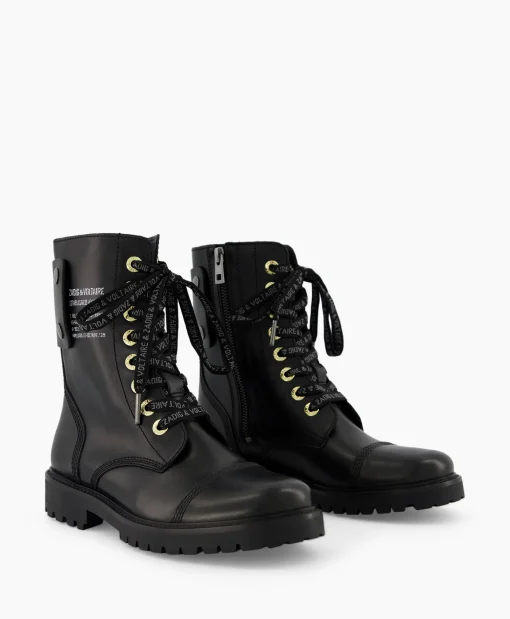 Zadig & Voltaire Enkellaars Joe Smooth Cowskin + Side Prin Zwart