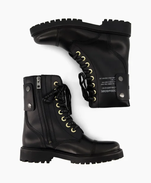 Zadig & Voltaire Enkellaars Joe Smooth Cowskin + Side Prin Zwart