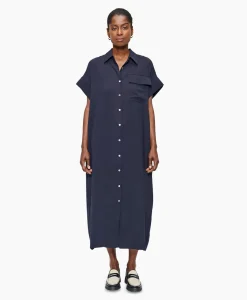 Zenggi Maxi Jurk Fluid Shirt Donker Blauw