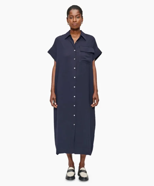 Zenggi Maxi Jurk Fluid Shirt Donker Blauw