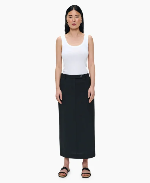 Zenggi Midi Rok Tropical Wool Straight Zwart